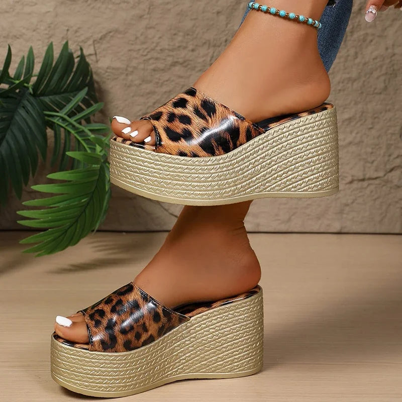 Leopard Platform Comfort Slide Sandals