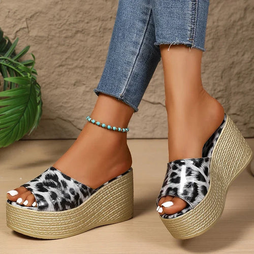 Leopard Platform Comfort Slide Sandals