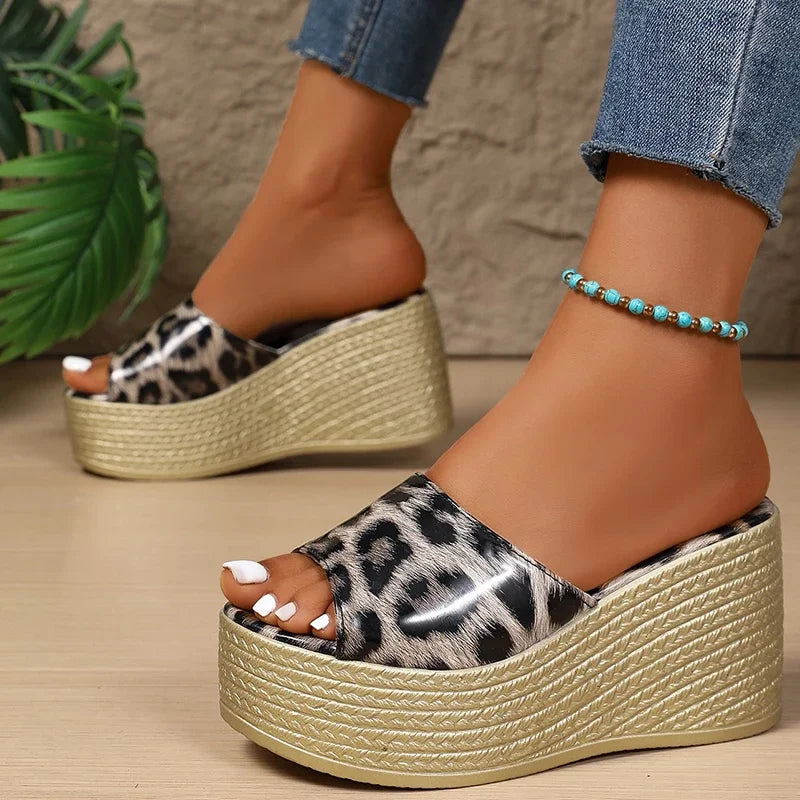 Leopard Platform Comfort Slide Sandals