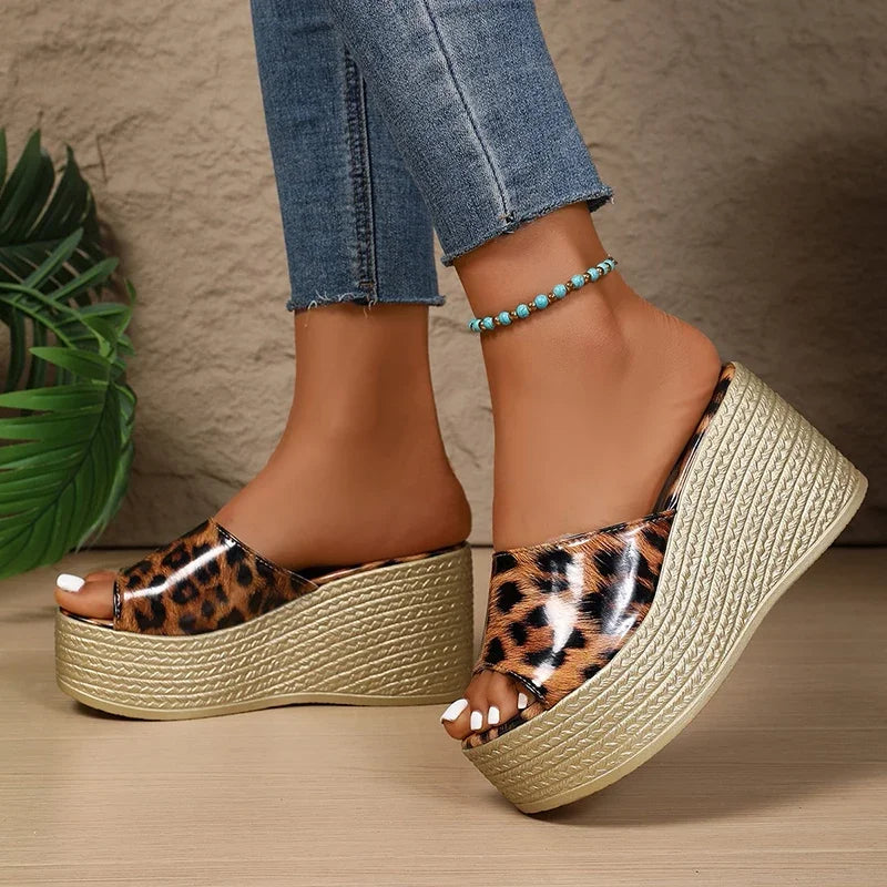 Leopard Platform Comfort Slide Sandals