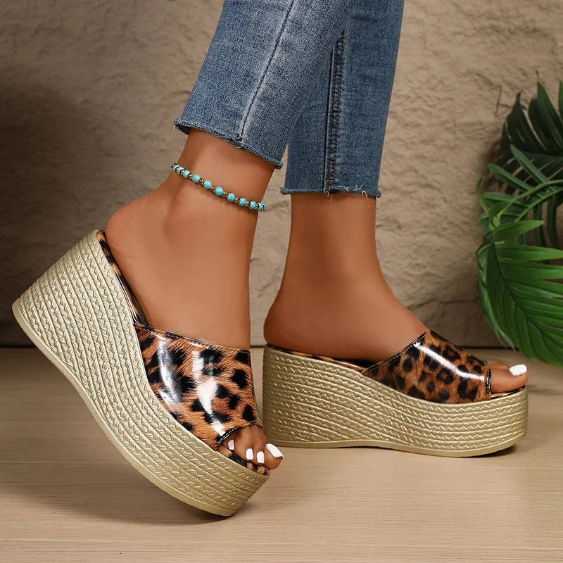 Leopard Platform Comfort Slide Sandals